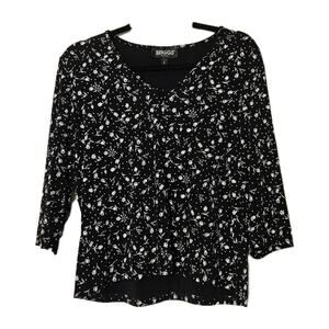 Vtg Floral Rose Print Blouse Womens PL Black White Whimsigoth Witchy Boho Y2K